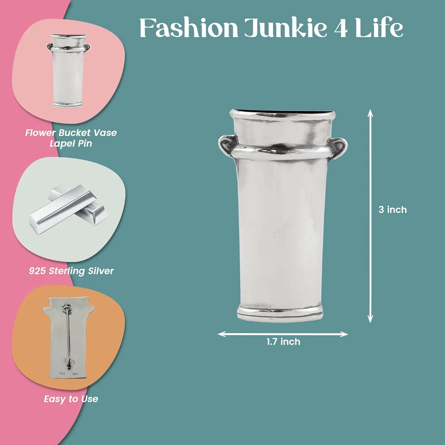 FashionJunkie4Life Sterling Silver Lapel Pins and Brooches for Women and Men