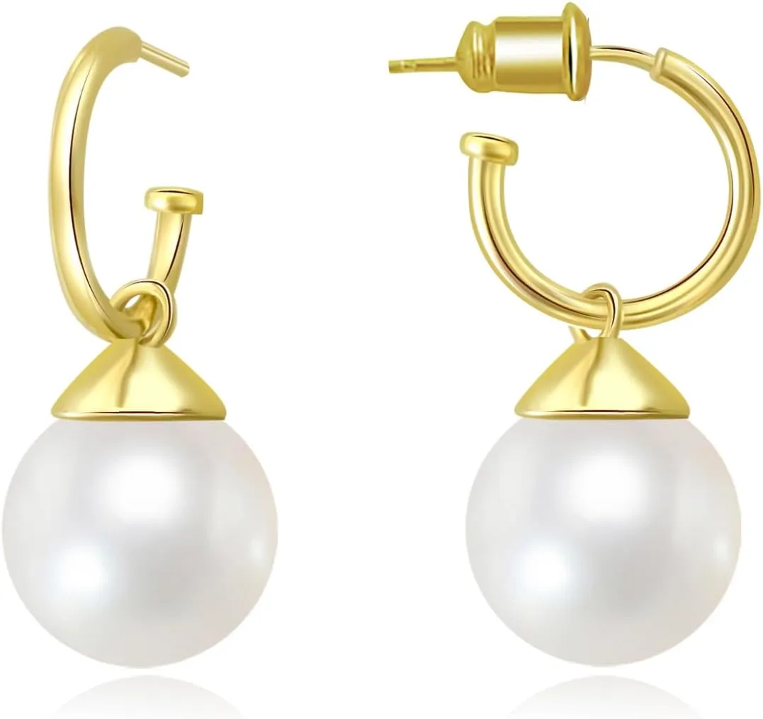 Faux Pearl Hoop Stud Earrings Twisted Rope Round Hoop Earrings for Women Lightweight Pearl Drop Earrings