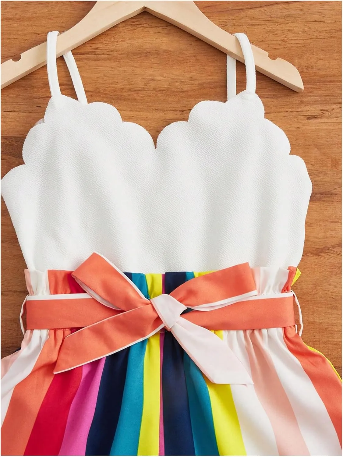 Floerns Girl's Cute Striped Scallop Trim Shorts Romper Belted Sleeveless Cami Jumpsuit