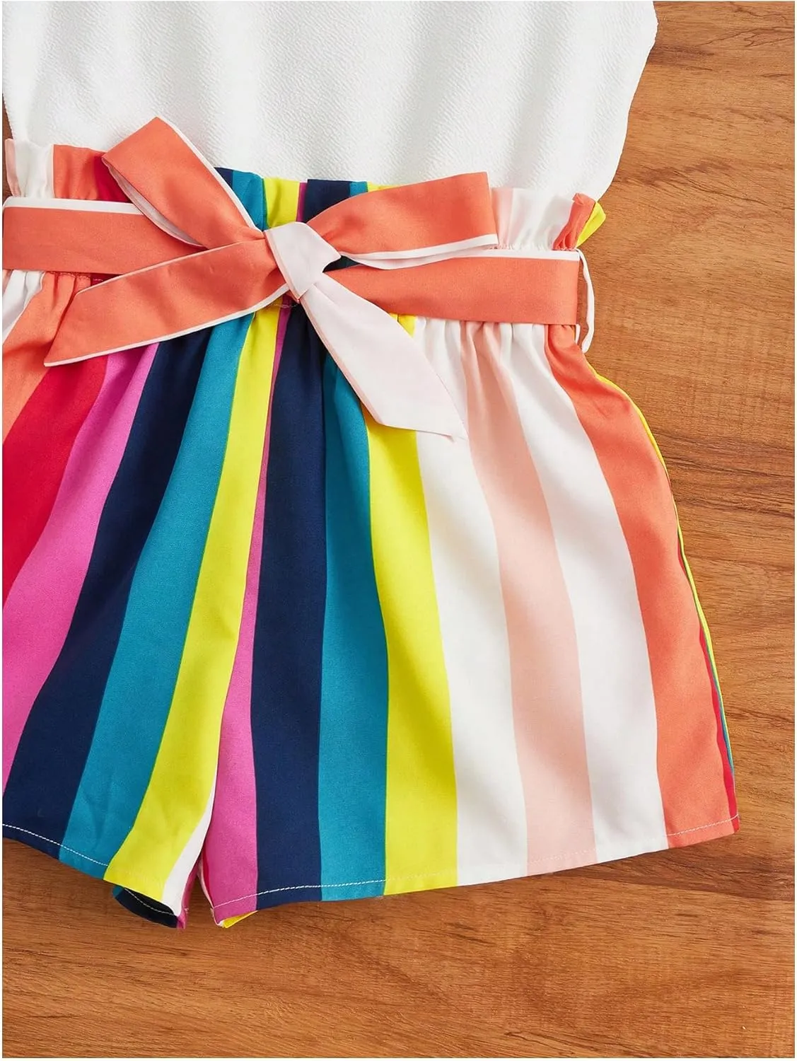 Floerns Girl's Cute Striped Scallop Trim Shorts Romper Belted Sleeveless Cami Jumpsuit