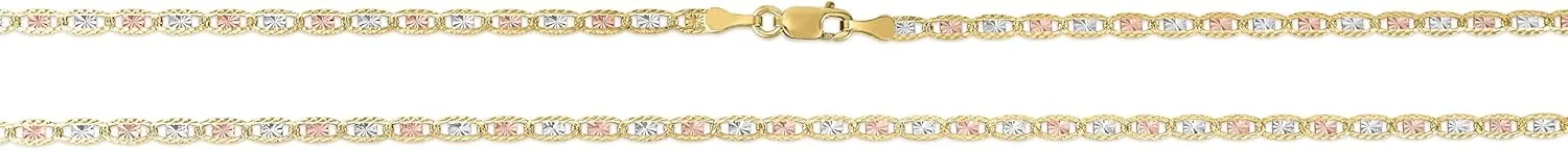 Floreo 10k Tri-Color Gold 2.5mm Valentino Link Chain Bracelet or Anklet