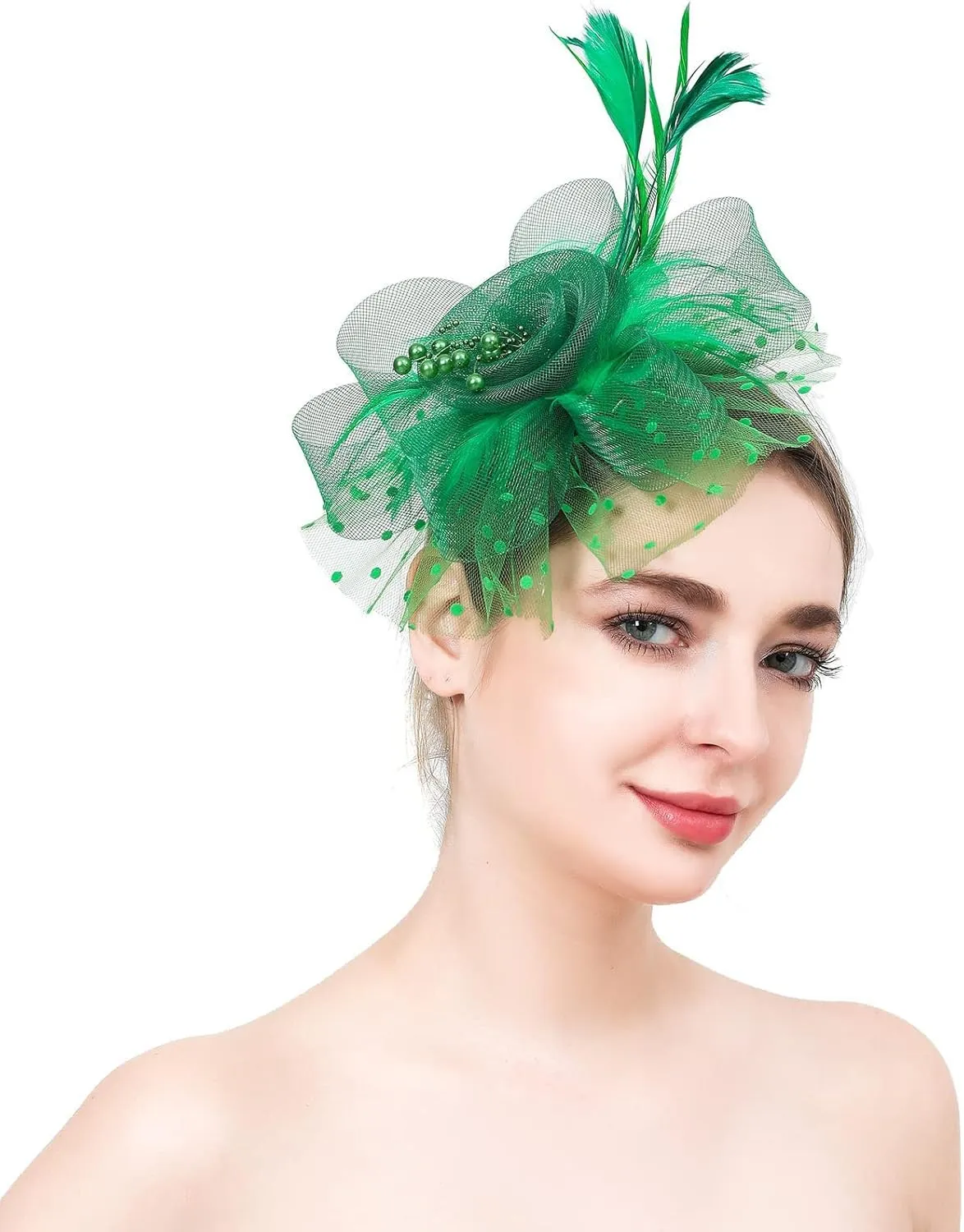 Flower Fascinators Tea Party Hats Hair Clip for Women, Formal Headwear for Cocktail, Wedding, Fancy (Green, One Size)