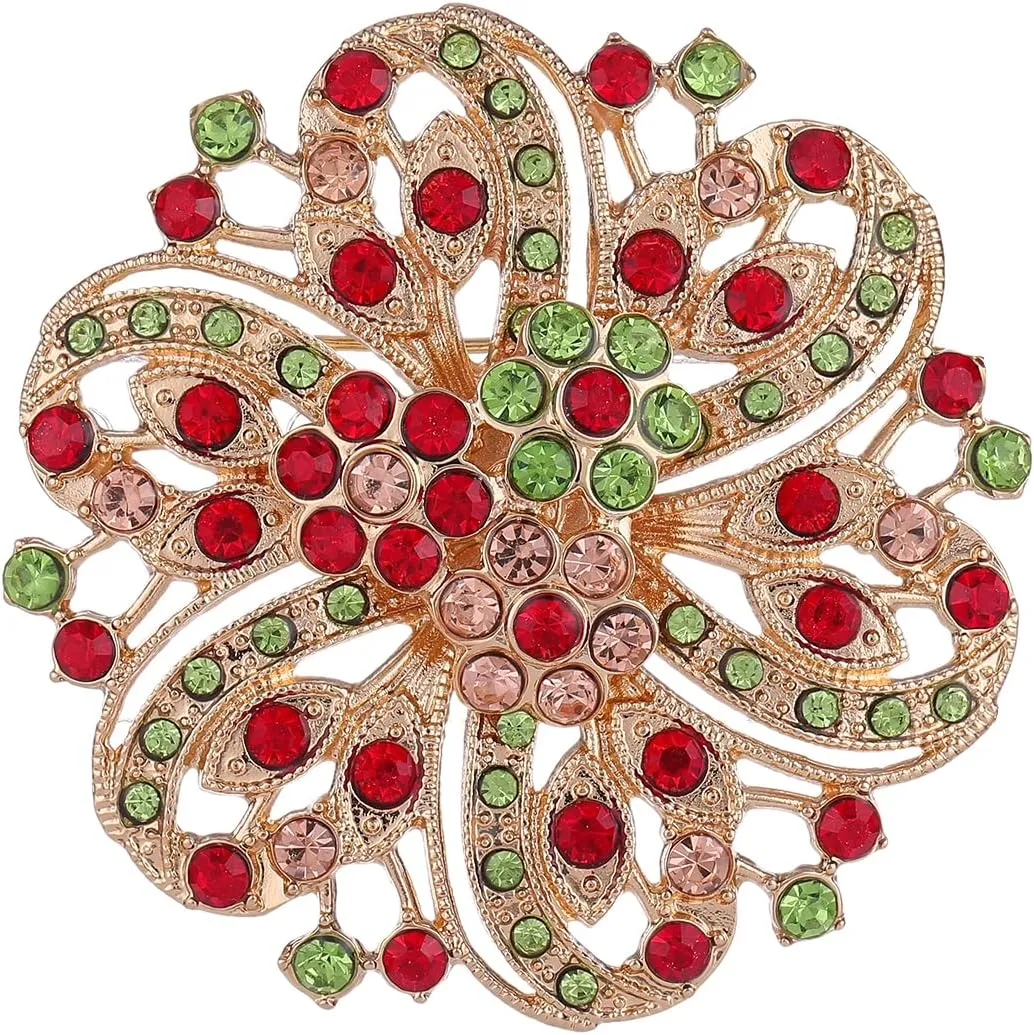 Flower Pins and Brooches for Women, Sparkling Rhinestone Brooch Pins for Christmas, FLB02C
