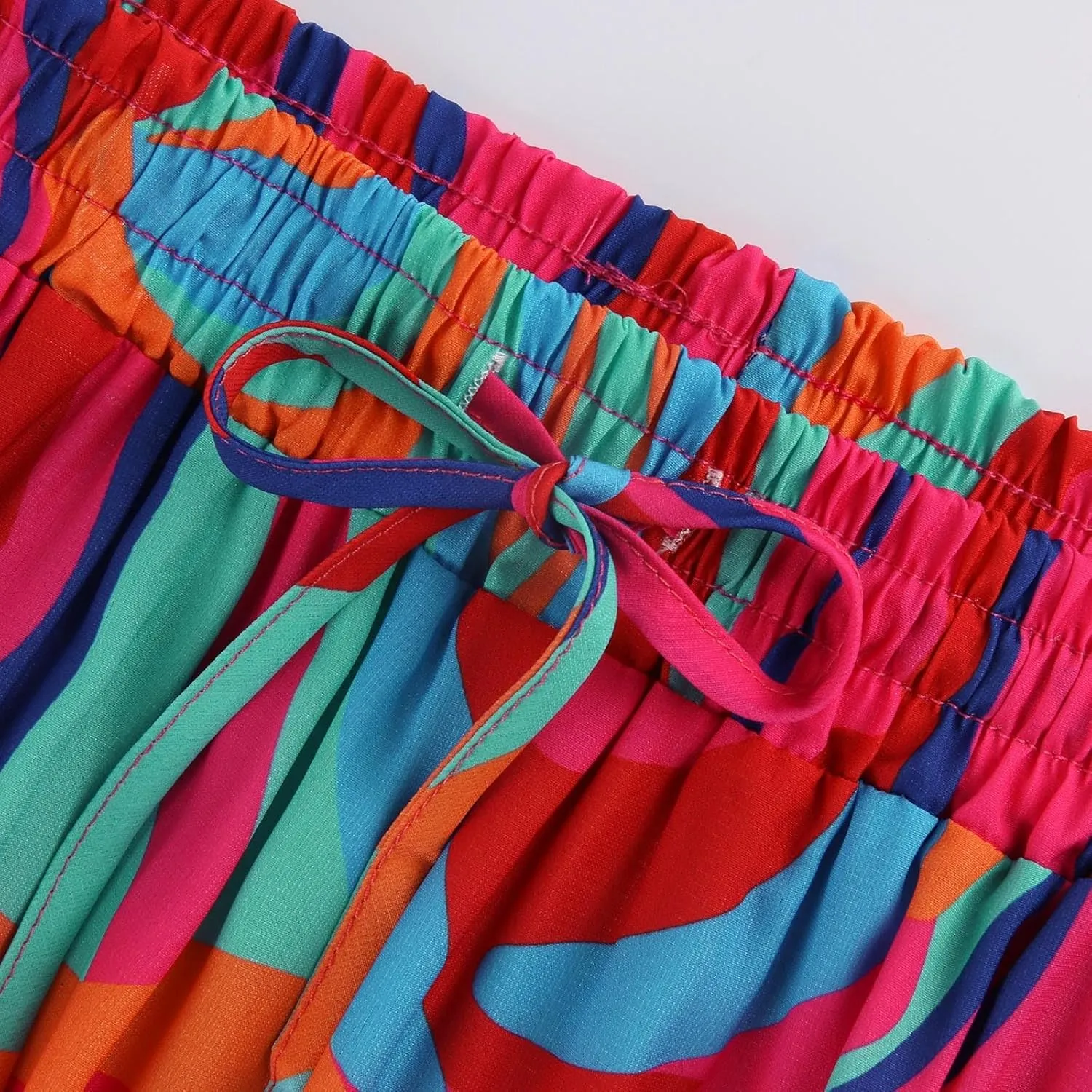 Flowy Tiered Maxi Skirts for Women 2025 Trendy Summer Vacation Boho Long Floral Skirt Elastic Drawstring A Line Skirt
