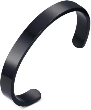 Free Engraving- Personalized Stainless Steel Polished Plain Cuff Bangle Bracelets for Men Women, Black,64mm
