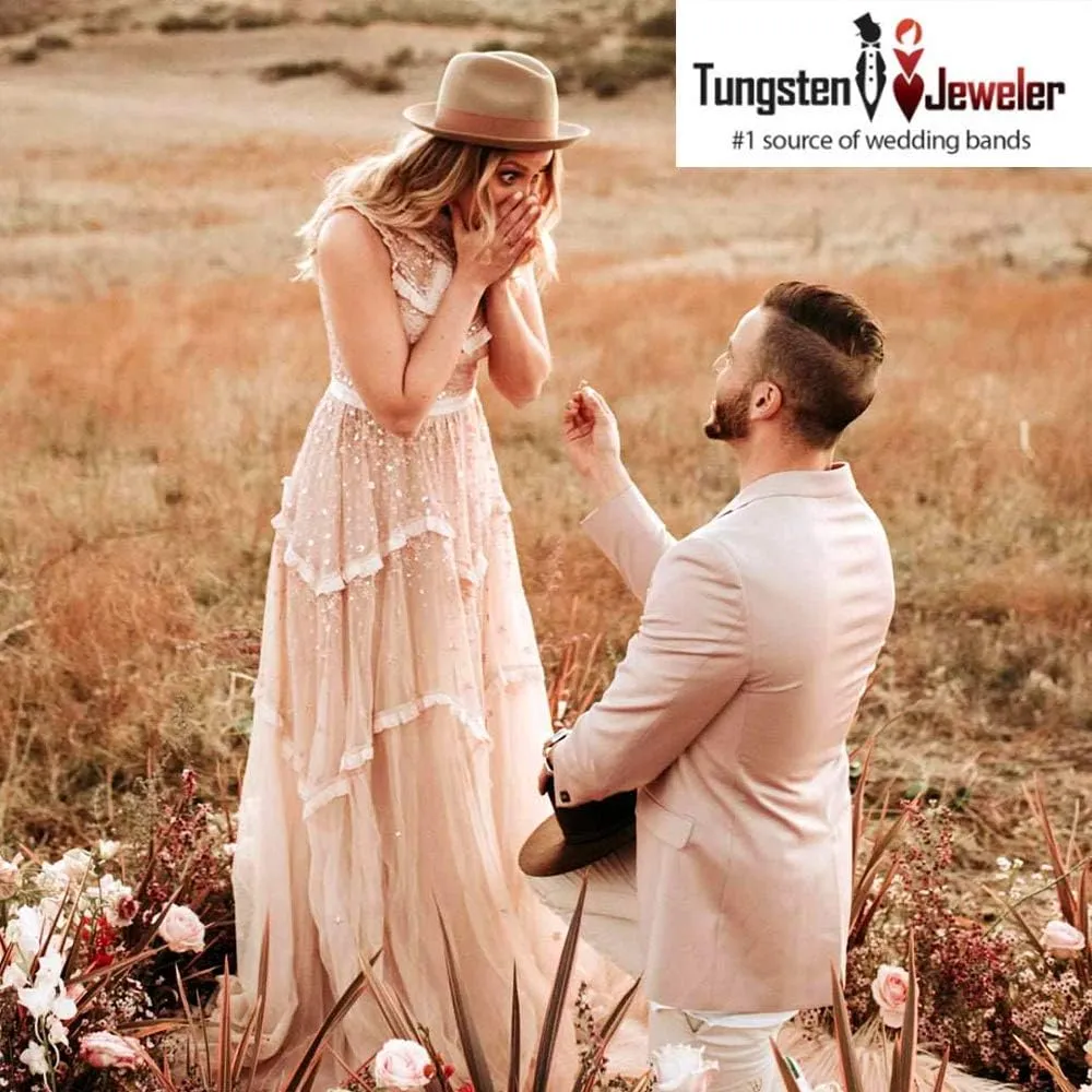 Free Personalized Laser Engraving Ring for Men and Ring for Women Tungsten Band Rings 8mm Semi Domed Ring with Tree Bark Car ved Textured Finish Wedding Band Ring Ideal Rings for Couples