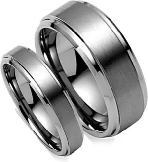Free Personalized laser engraving Ring for Men and Women His & Her's 8MM/6MM Brush Center Step Edge Tungsten Carbide Wedding Band Ring Set Wedding Ideal Rings for couples