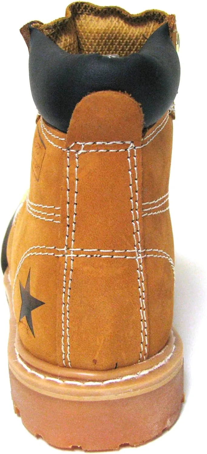 G6B33T Men's Steel Toe Work Boots Tan Nubuck Leather 6" Lug Sole Oil Resistant Shoes Width: Wide (W 2E)