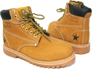 G6B33T Men's Steel Toe Work Boots Tan Nubuck Leather 6" Lug Sole Oil Resistant Shoes Width: Wide (W 2E)
