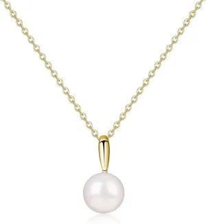 GAVU 925 Sterling Silver Freshwater Pearl Necklace for Women Gold/Silver, Handpicked AAA Single Pearl Pendant Necklace