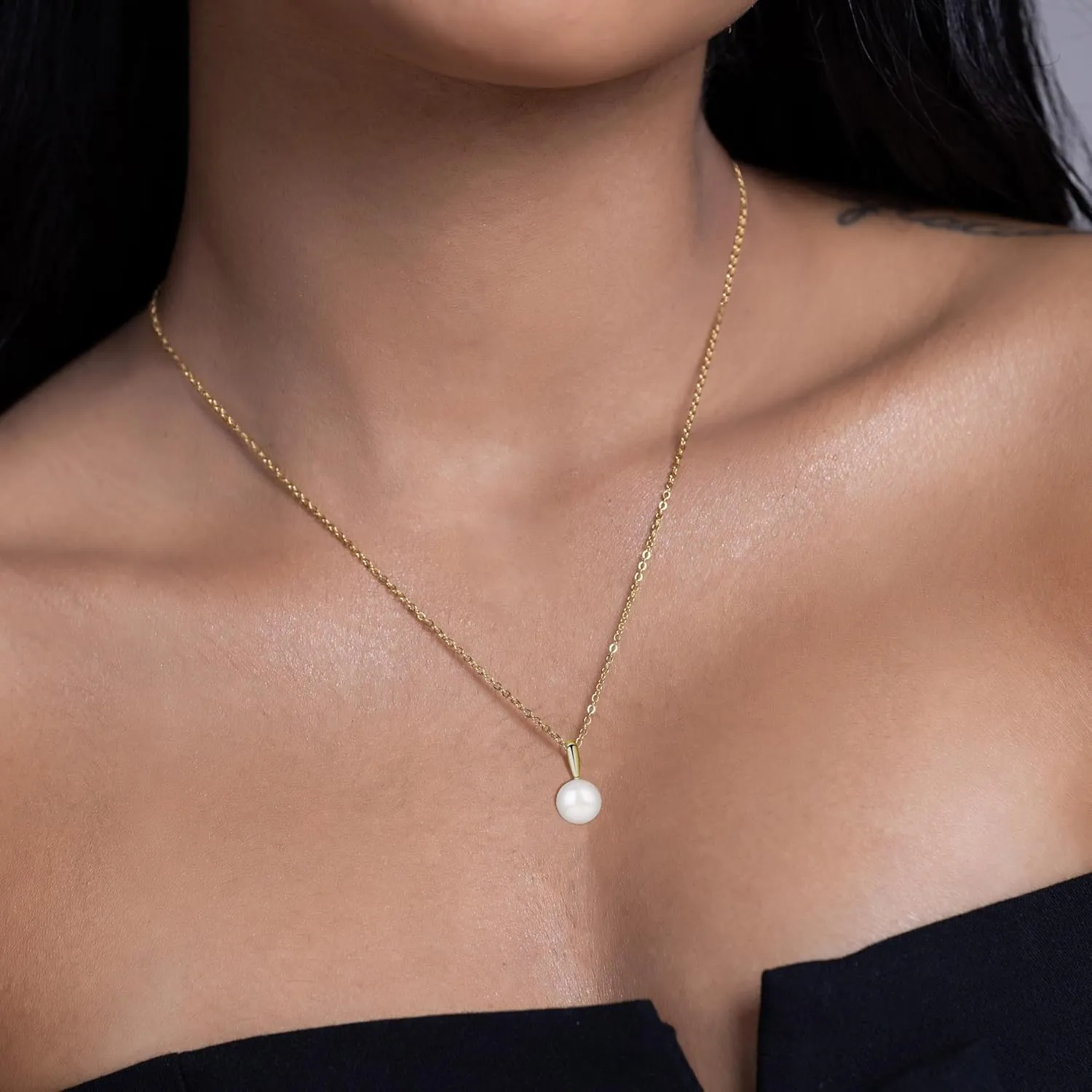 GAVU 925 Sterling Silver Freshwater Pearl Necklace for Women Gold/Silver, Handpicked AAA Single Pearl Pendant Necklace