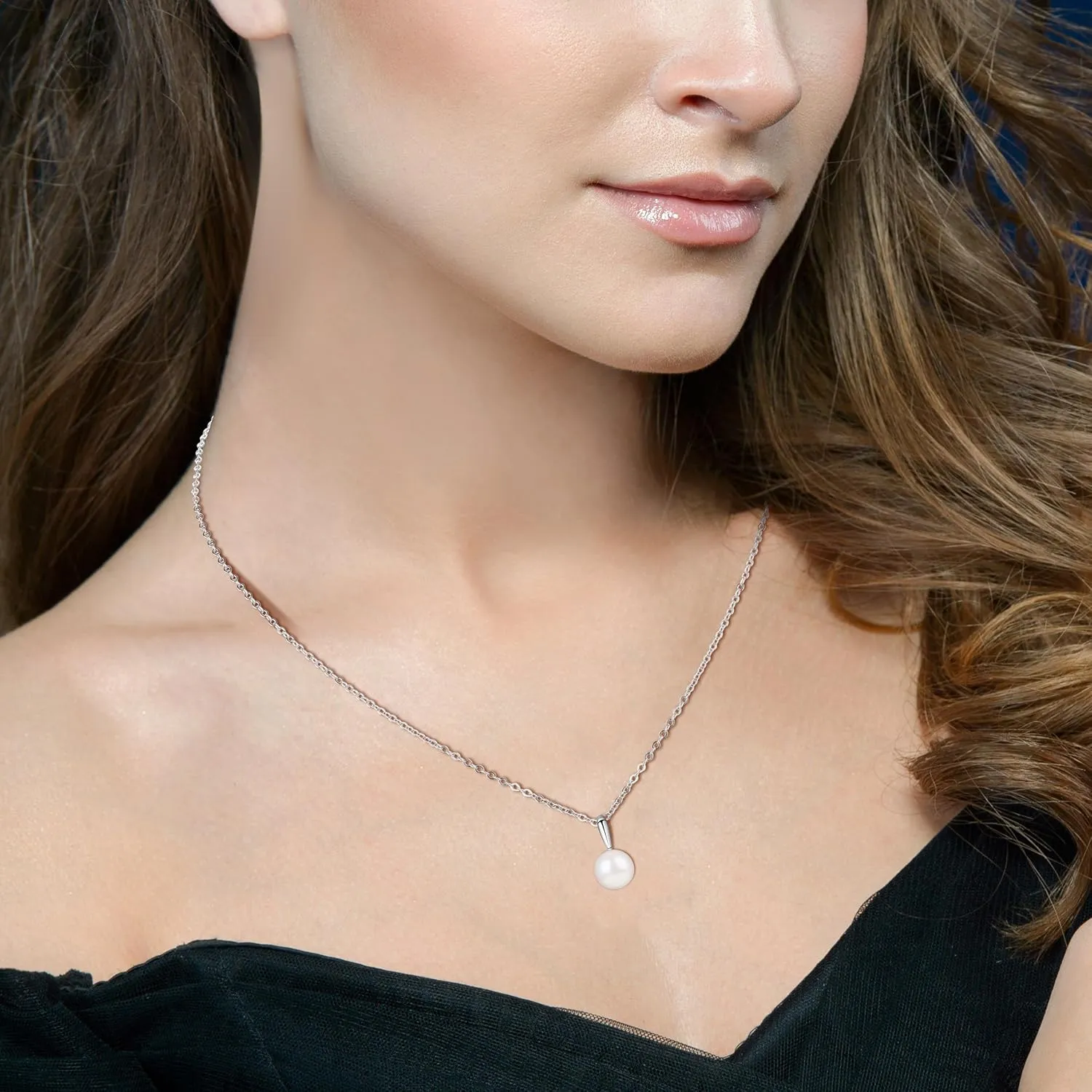 GAVU 925 Sterling Silver Freshwater Pearl Necklace for Women Gold/Silver, Handpicked AAA Single Pearl Pendant Necklace