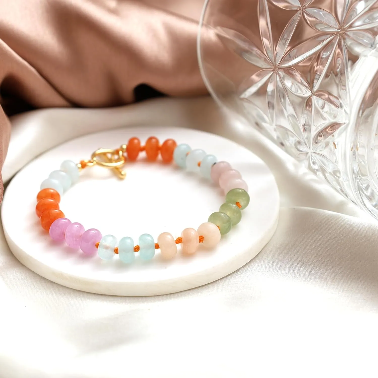Gempires Handmade Multi Color Bracelets Colorful Beaded Gemstone Jewelry Hypoallergenic 8 Inch Gold Plated Western Fashion Everyday Jewelry For Women