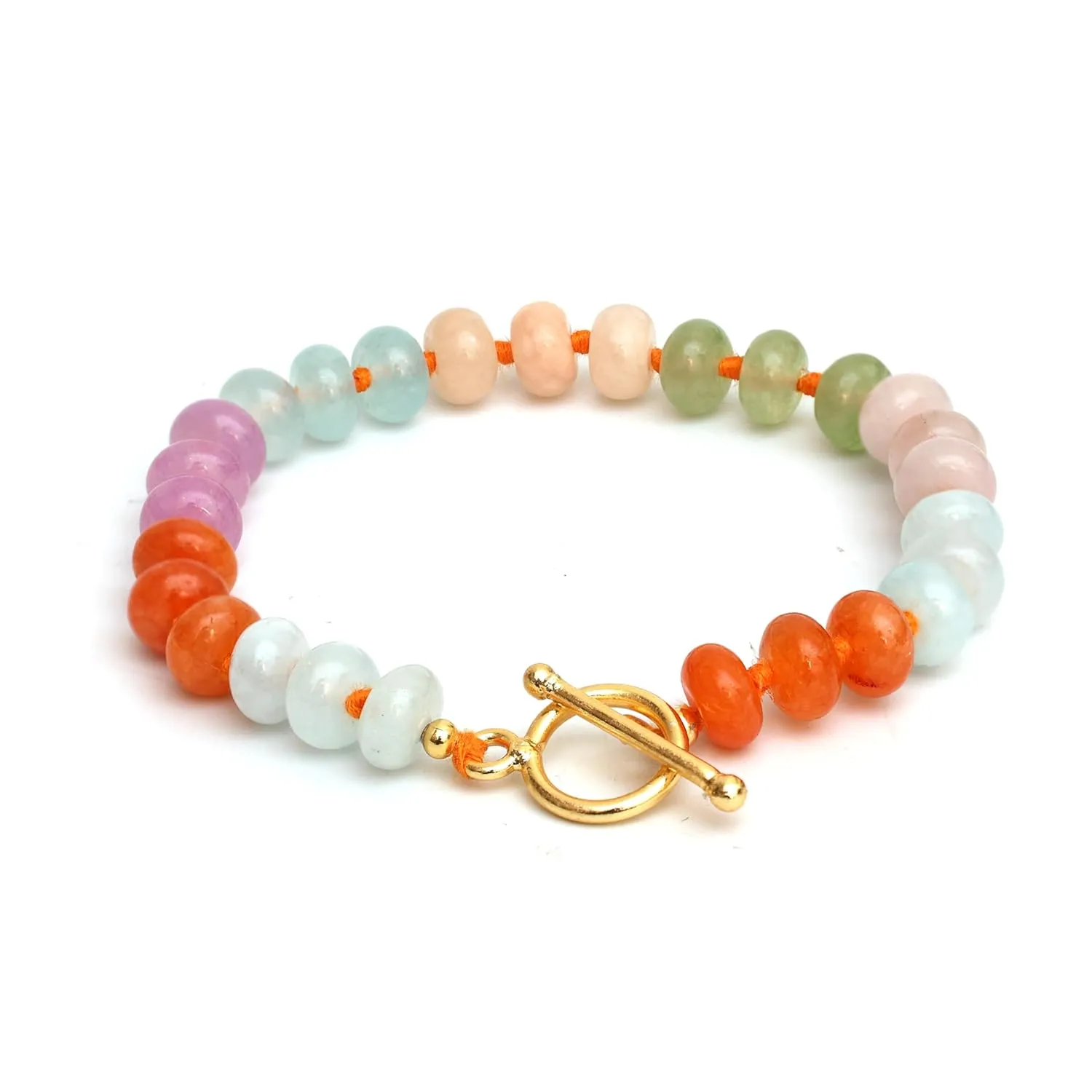 Gempires Handmade Multi Color Bracelets Colorful Beaded Gemstone Jewelry Hypoallergenic 8 Inch Gold Plated Western Fashion Everyday Jewelry For Women