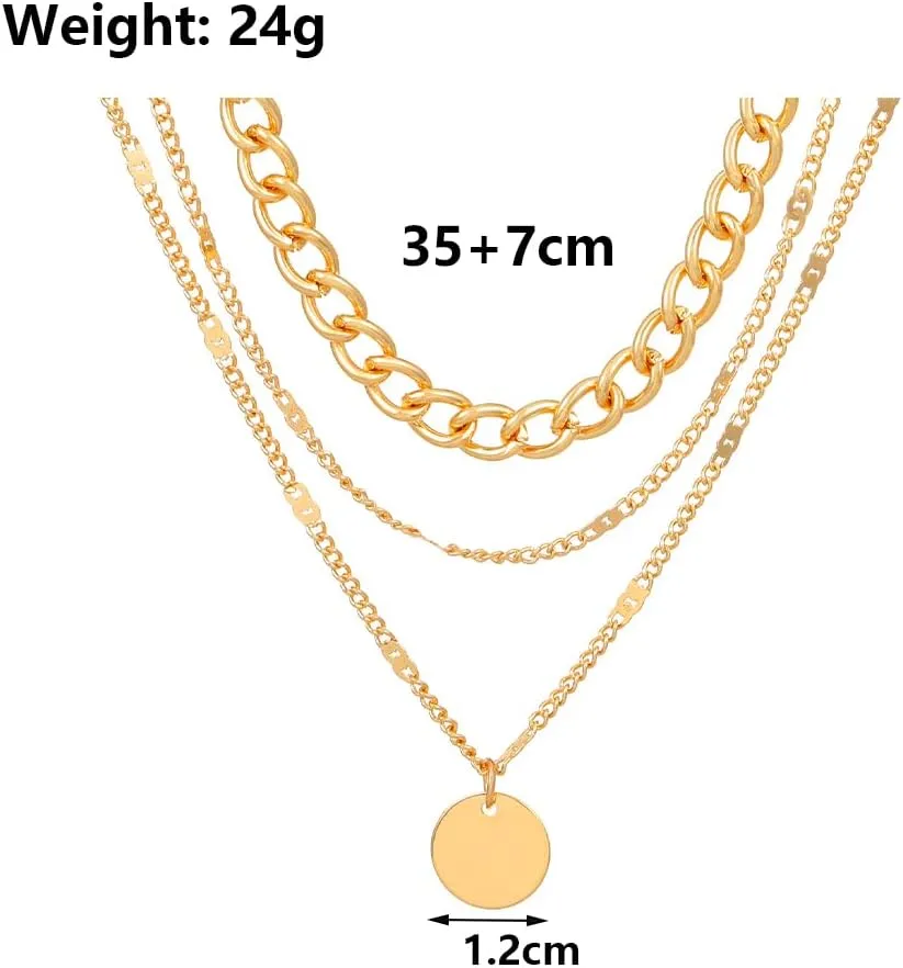 GIGB PBDK 3pcs Gold Plated Layered Necklaces for Women,Dainty Heart Round Pendant Stackable Cuban Link Twisted Chain Choker Necklaces,Trendy Boho Jewelry Gifts
