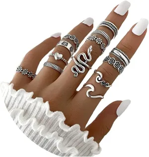 GIGB PBDK 6-14Pcs Vintage Knuckle Rings Set Midi Finger Rings for Women Butterfly Snake Chian Yin Yang Stackable Rings,Boho Multiple Gold&Silver Rings Pack Size 5-10