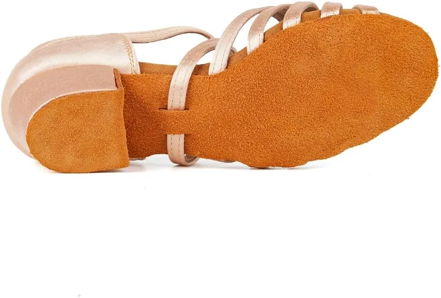 Girls Latin Dance Shoes Satin Professional Ballroom Salsa Dance Practice Performance Shoes(Little/Big Kid),Model 202