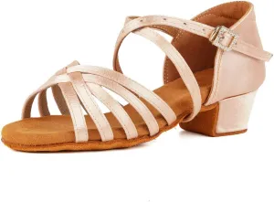 Girls Latin Dance Shoes Satin Professional Ballroom Salsa Dance Practice Performance Shoes(Little/Big Kid),Model 202