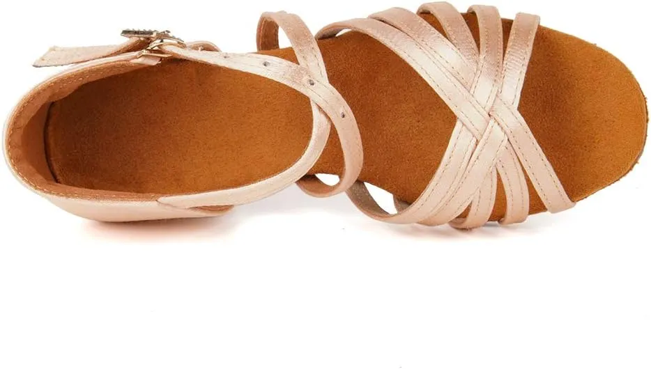 Girls Latin Dance Shoes Satin Professional Ballroom Salsa Dance Practice Performance Shoes(Little/Big Kid),Model 202