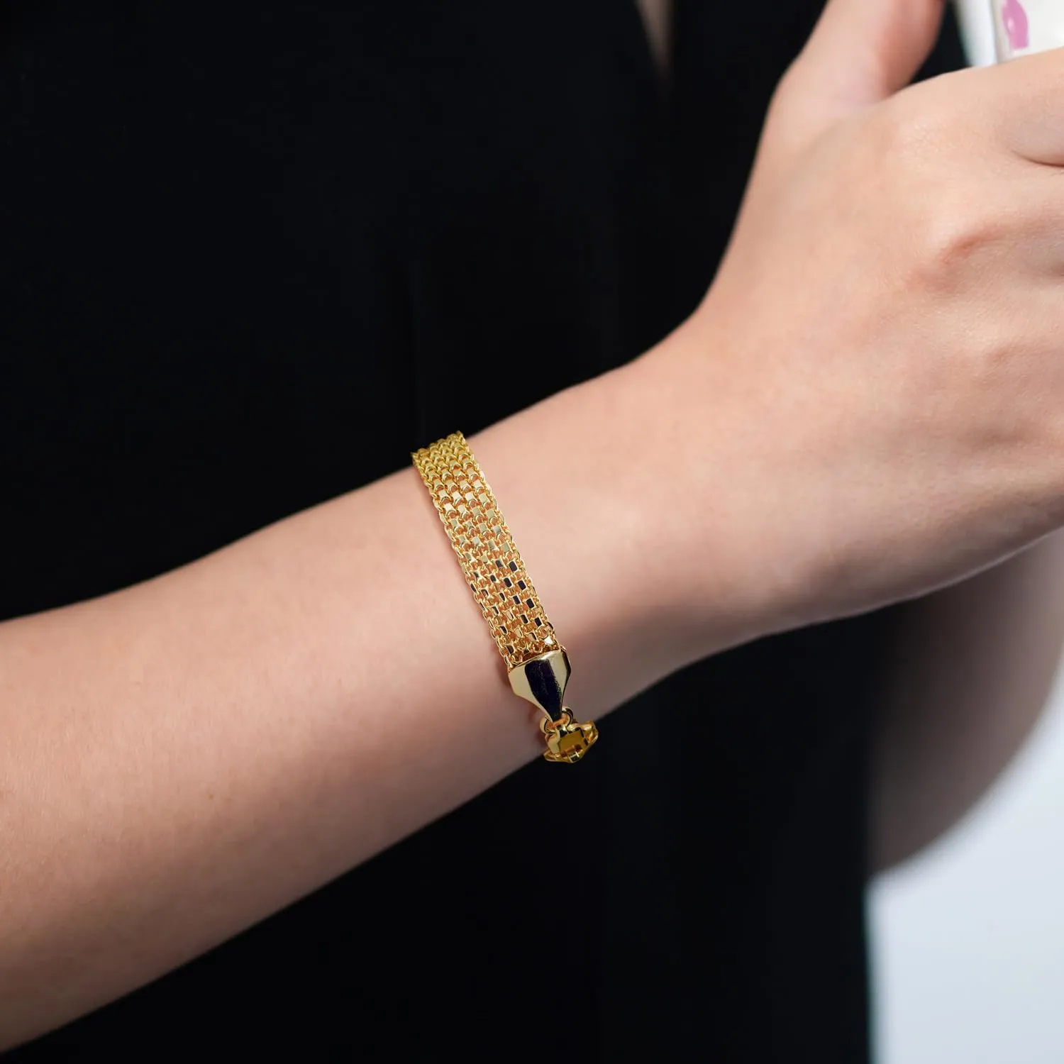 Gold Bracelet 14K Gold Bracelets for Women Trendy Modern Classic Mesh Charm Bracelets for Women Mesh Link Bracelet 6.5/7/7.5/8/9in