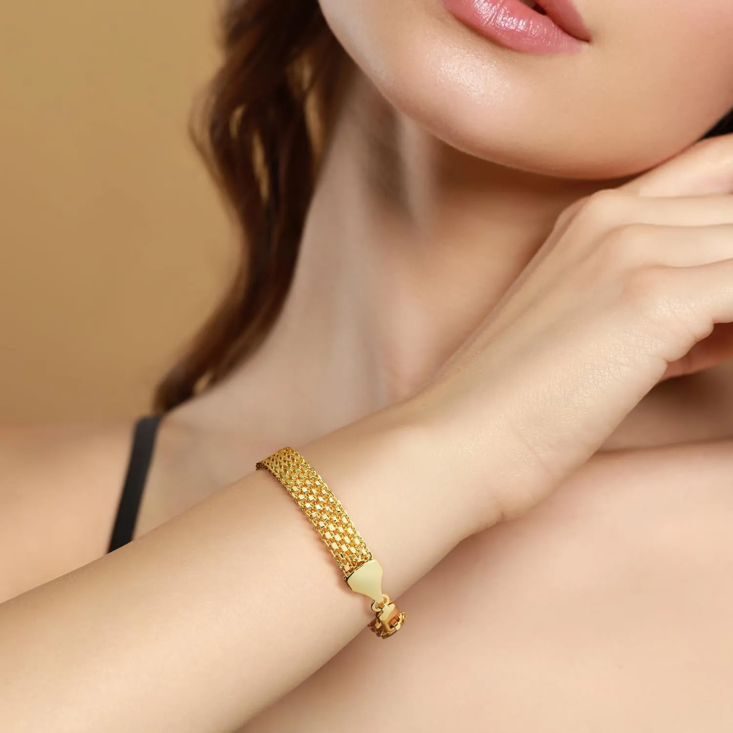 Gold Bracelet 14K Gold Bracelets for Women Trendy Modern Classic Mesh Charm Bracelets for Women Mesh Link Bracelet 6.5/7/7.5/8/9in