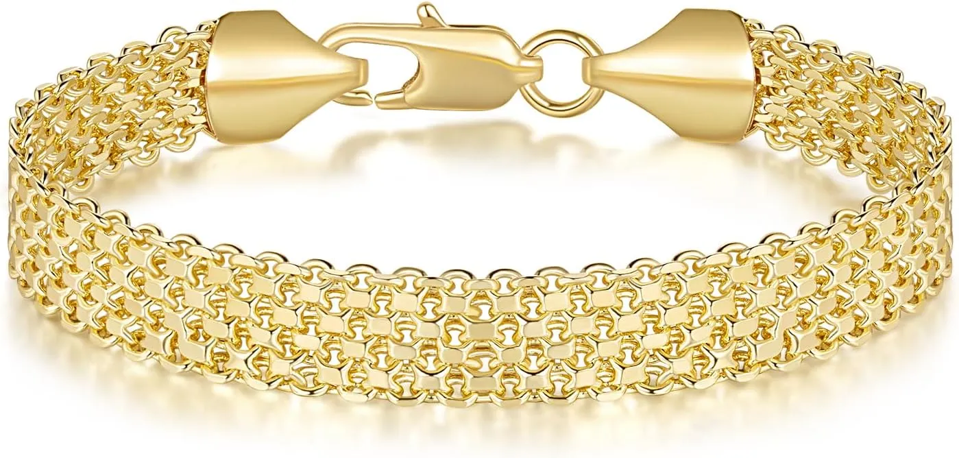 Gold Bracelet 14K Gold Bracelets for Women Trendy Modern Classic Mesh Charm Bracelets for Women Mesh Link Bracelet 6.5/7/7.5/8/9in