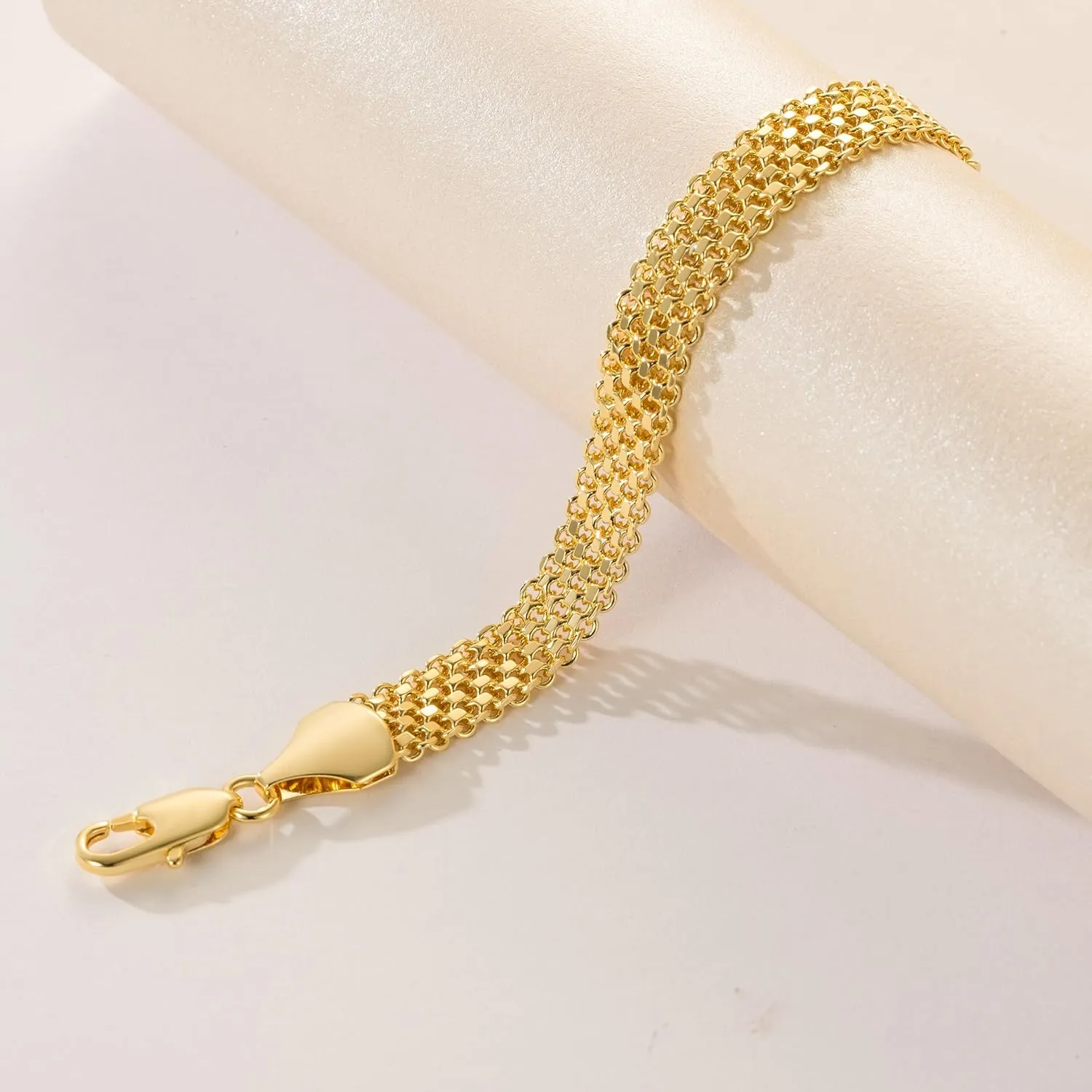 Gold Bracelet 14K Gold Bracelets for Women Trendy Modern Classic Mesh Charm Bracelets for Women Mesh Link Bracelet 6.5/7/7.5/8/9in