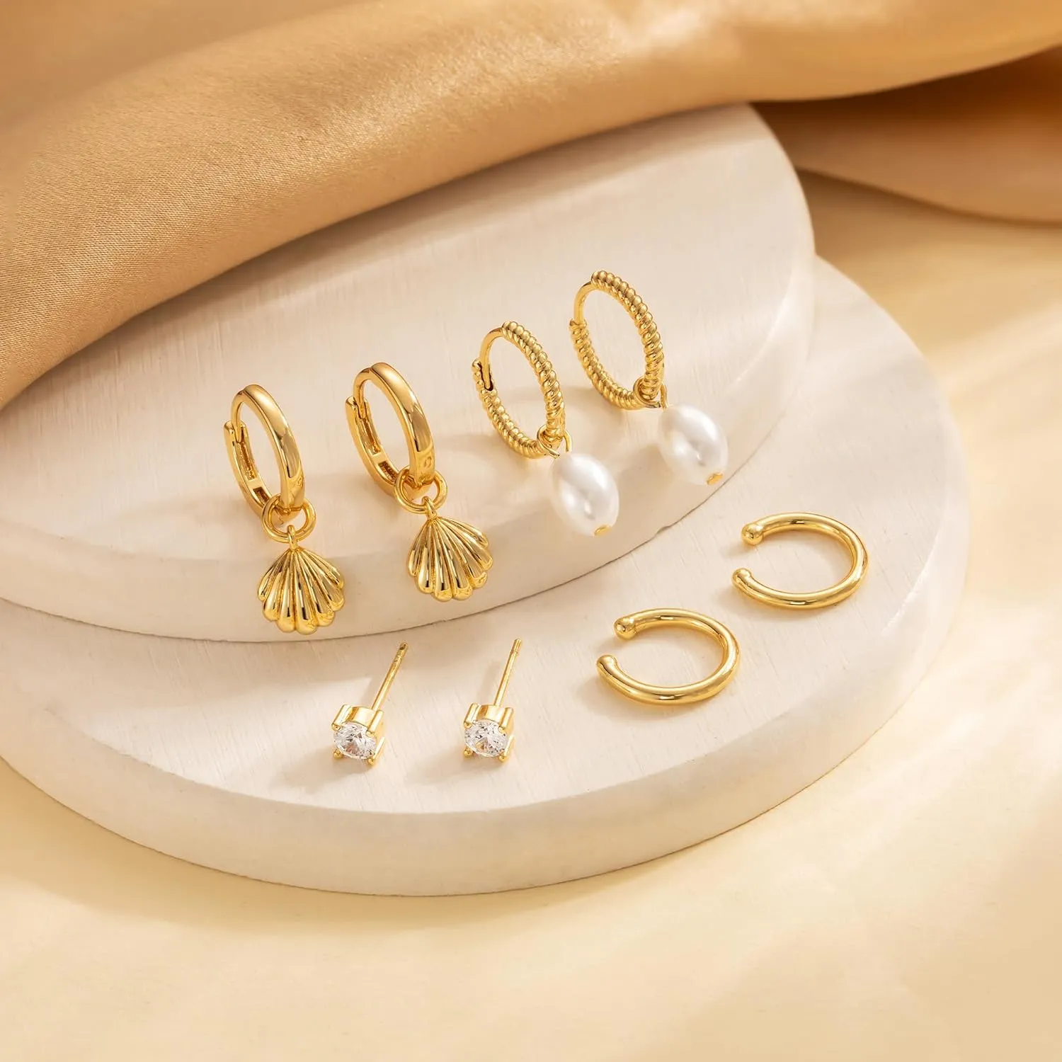 Gold Earrings for Women - 14K Gold Hoop Earrings Set for Women Trendy Huggie Earrings Studs Cuffs Small Dainty Dangle Earrings Lightweight Cartilage Multiple Piercing Earrings Jewelry Gifts