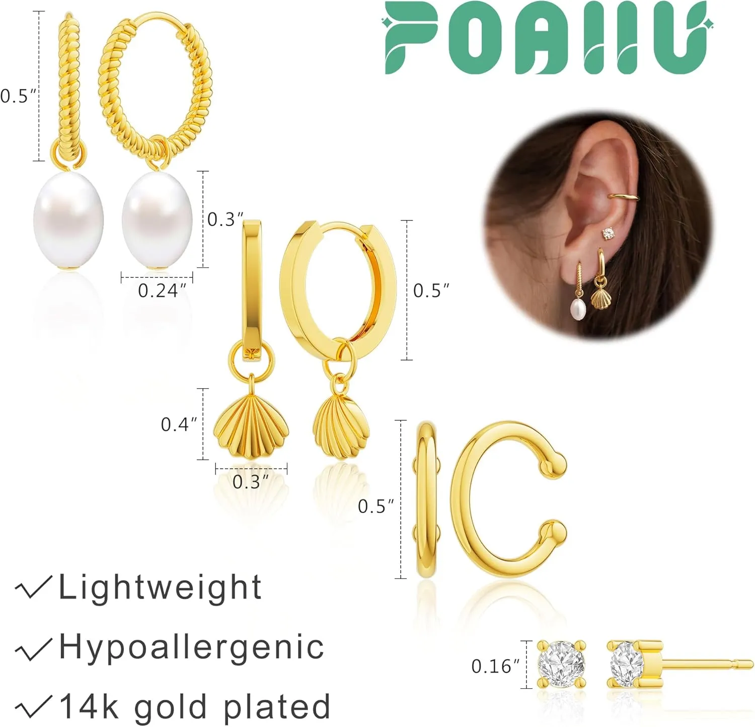 Gold Earrings for Women - 14K Gold Hoop Earrings Set for Women Trendy Huggie Earrings Studs Cuffs Small Dainty Dangle Earrings Lightweight Cartilage Multiple Piercing Earrings Jewelry Gifts