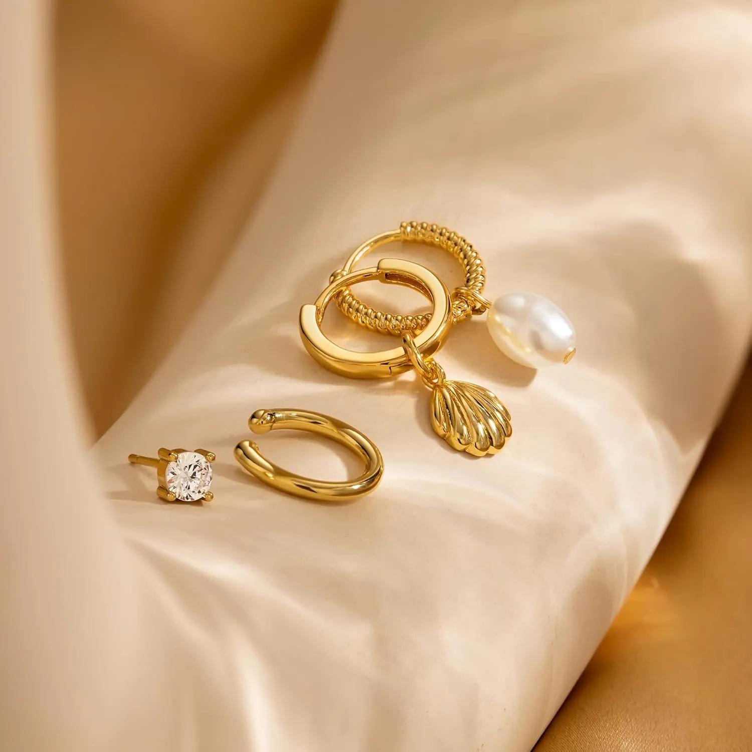 Gold Earrings for Women - 14K Gold Hoop Earrings Set for Women Trendy Huggie Earrings Studs Cuffs Small Dainty Dangle Earrings Lightweight Cartilage Multiple Piercing Earrings Jewelry Gifts