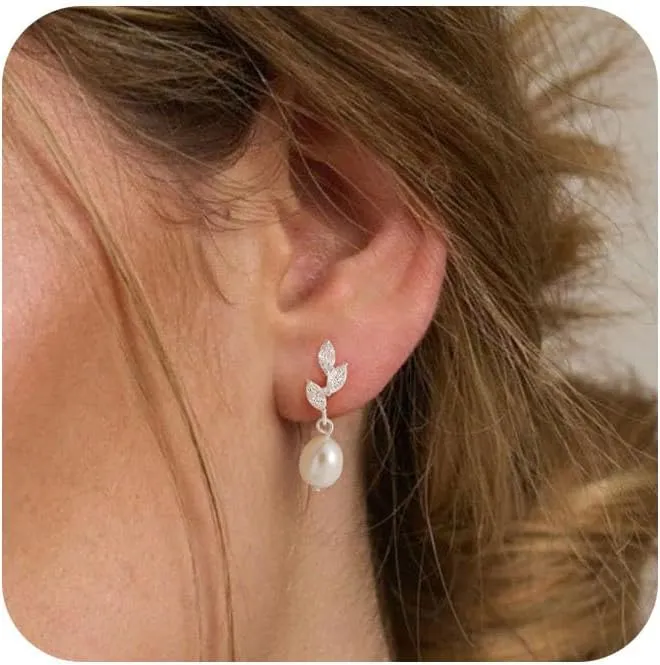 Gold Earrings for Women,14k Gold Plated Pearl Drop Earring Dainty Gold Bridal Prom Earrings Small Cute Stud Earring Wedding Dangle Earrings for Women Trendy Prom Bride Jewelry Gifts