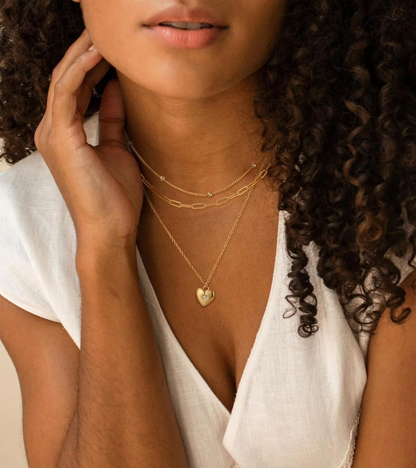 Gold Layered Heart Necklace Dainty,18k Gold Plated Love Heart Pendant Necklace,Layering Necklace for Women Trendy Jewelry