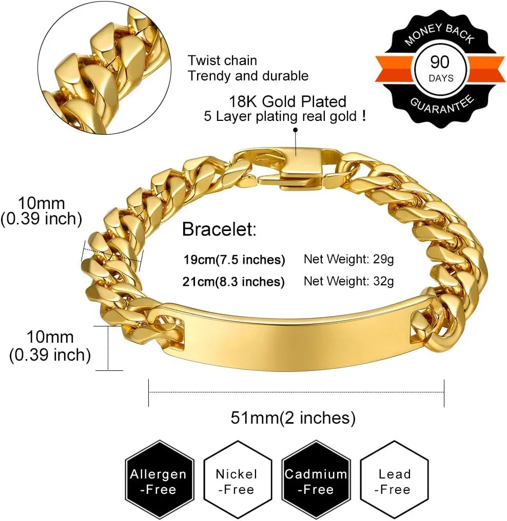GOLDCHIC JEWELRY Personalized Mens ID Bracelets, Stainless Steel Engraved Bracelets, 7mm-15mm Wide Curb Link Stretch Cuff Bracelets