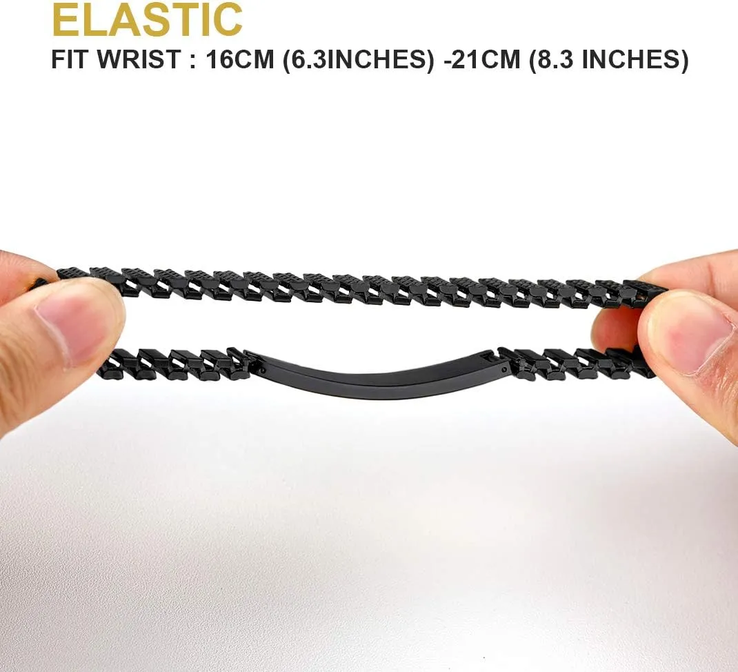 GOLDCHIC JEWELRY Personalized Mens ID Bracelets, Stainless Steel Engraved Bracelets, 7mm-15mm Wide Curb Link Stretch Cuff Bracelets