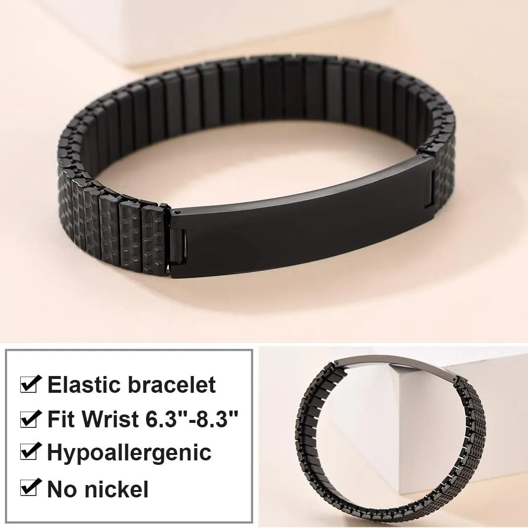 GOLDCHIC JEWELRY Personalized Mens ID Bracelets, Stainless Steel Engraved Bracelets, 7mm-15mm Wide Curb Link Stretch Cuff Bracelets