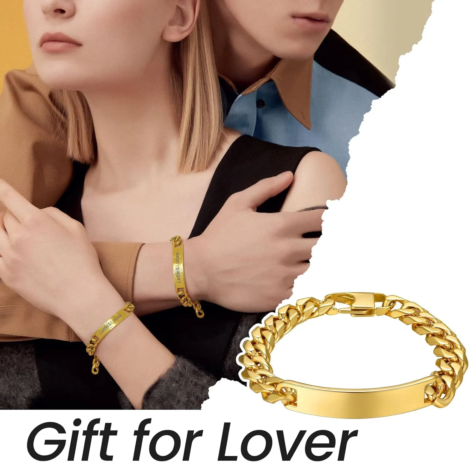 GOLDCHIC JEWELRY Personalized Mens ID Bracelets, Stainless Steel Engraved Bracelets, 7mm-15mm Wide Curb Link Stretch Cuff Bracelets