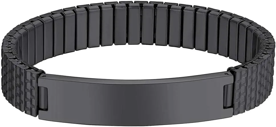 GOLDCHIC JEWELRY Personalized Mens ID Bracelets, Stainless Steel Engraved Bracelets, 7mm-15mm Wide Curb Link Stretch Cuff Bracelets