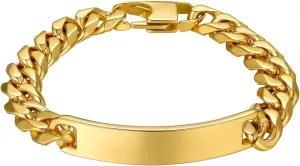 GOLDCHIC JEWELRY Personalized Mens ID Bracelets, Stainless Steel Engraved Bracelets, 7mm-15mm Wide Curb Link Stretch Cuff Bracelets