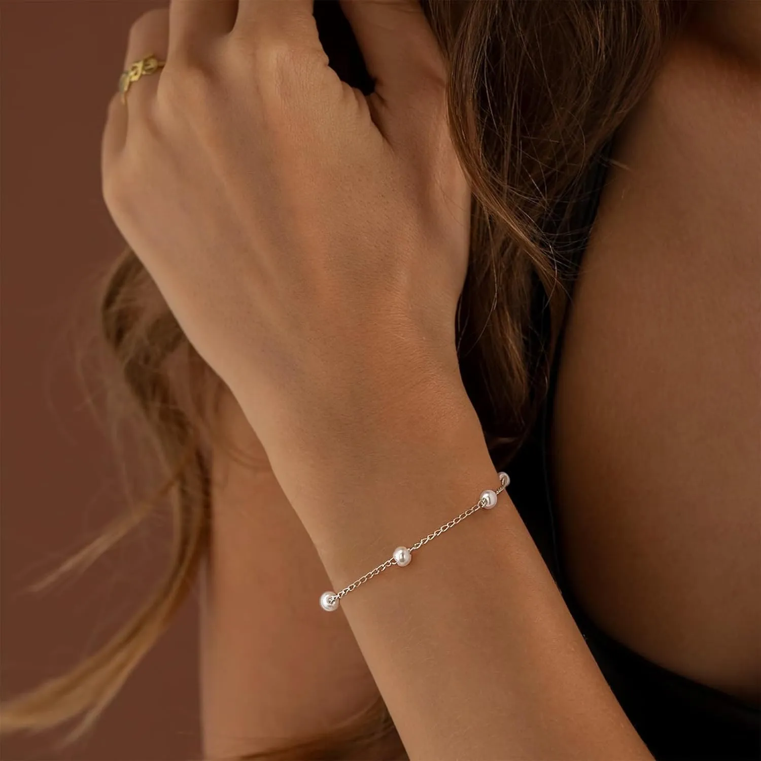Gold/Silver Pearl Bracelets for Women Dainty Pearls Beaded Chain Tiny Pearls link Chain Cute Simple Pearl Bracelet Jewelry for Women
