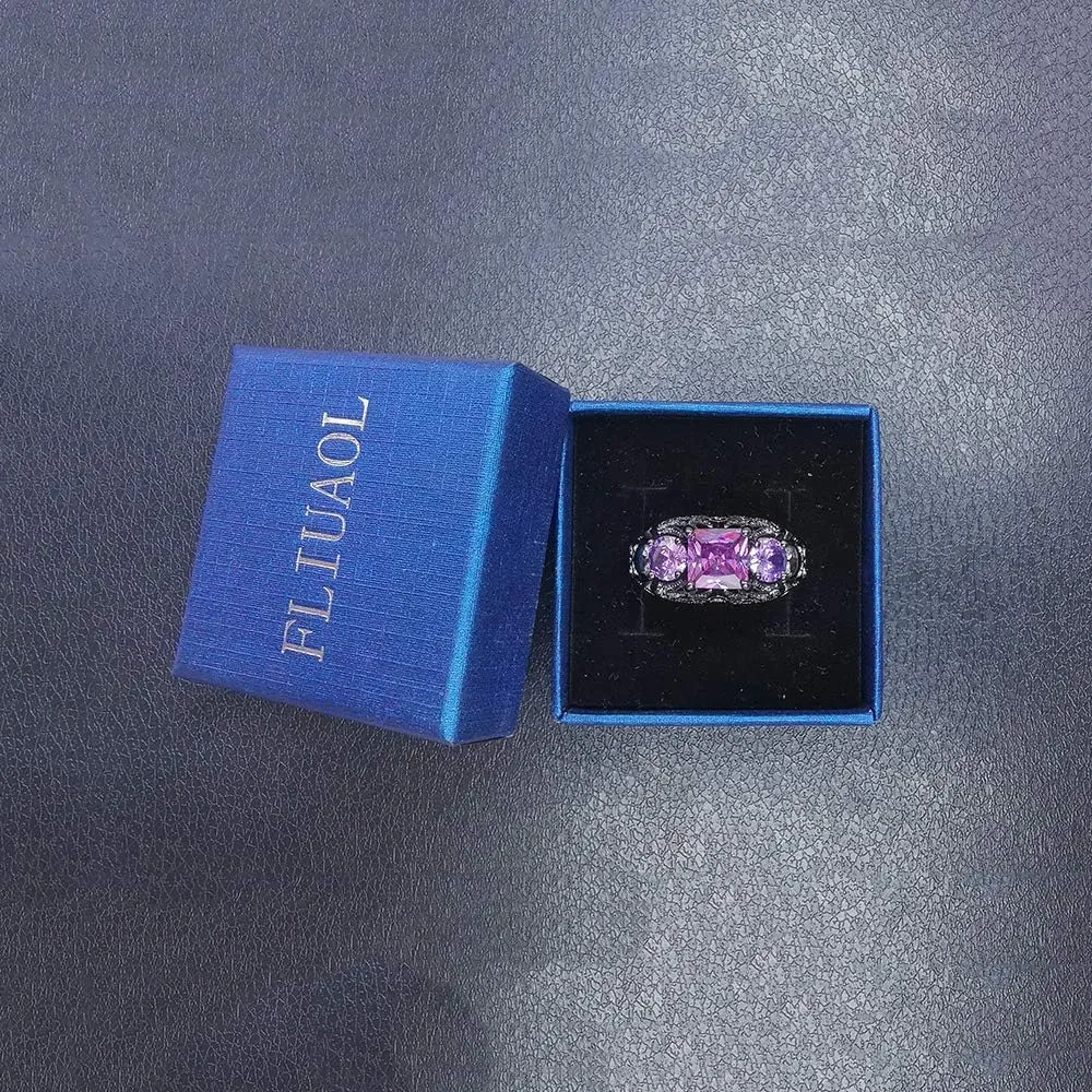 Gothic Jewelry Purple Red Black Crystal Unique Black Skull Rings for Women Halloween Christmas Gifts