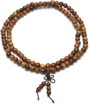 Green Sandalwood Bracelets for Women Men, 108 Beads Natural Sandalwood Bracelets, 8mm Mala Tibetan Wood Beads Bracelets, Buddhist Strand Wood Prayer Beads Bracelets/Necklace