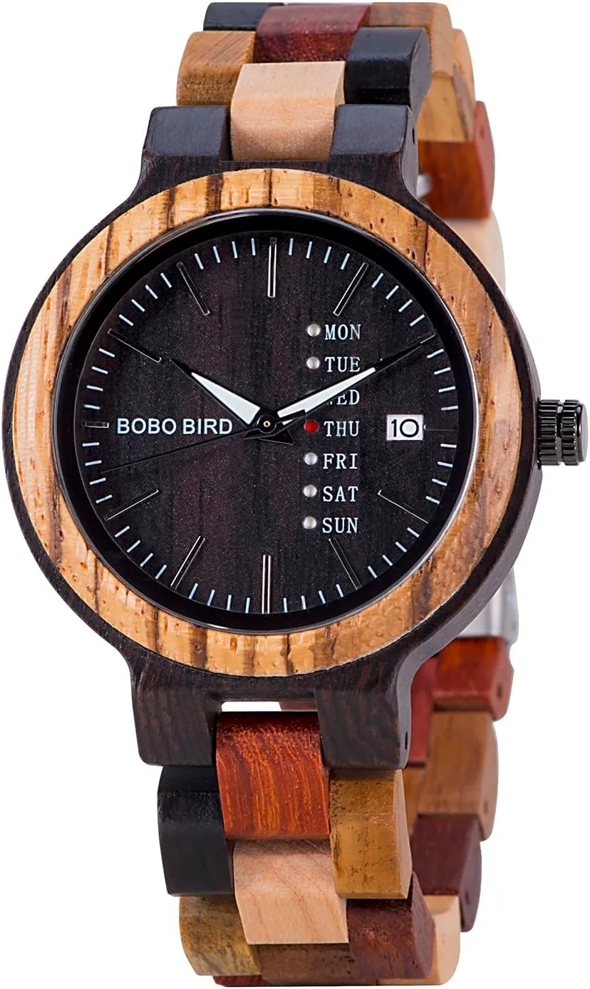GUANKE Women's Wooden Colorful Bamboo Watches for Men & Women with Week Date Display - Handmade Natural Wood Casual Wrist Watches