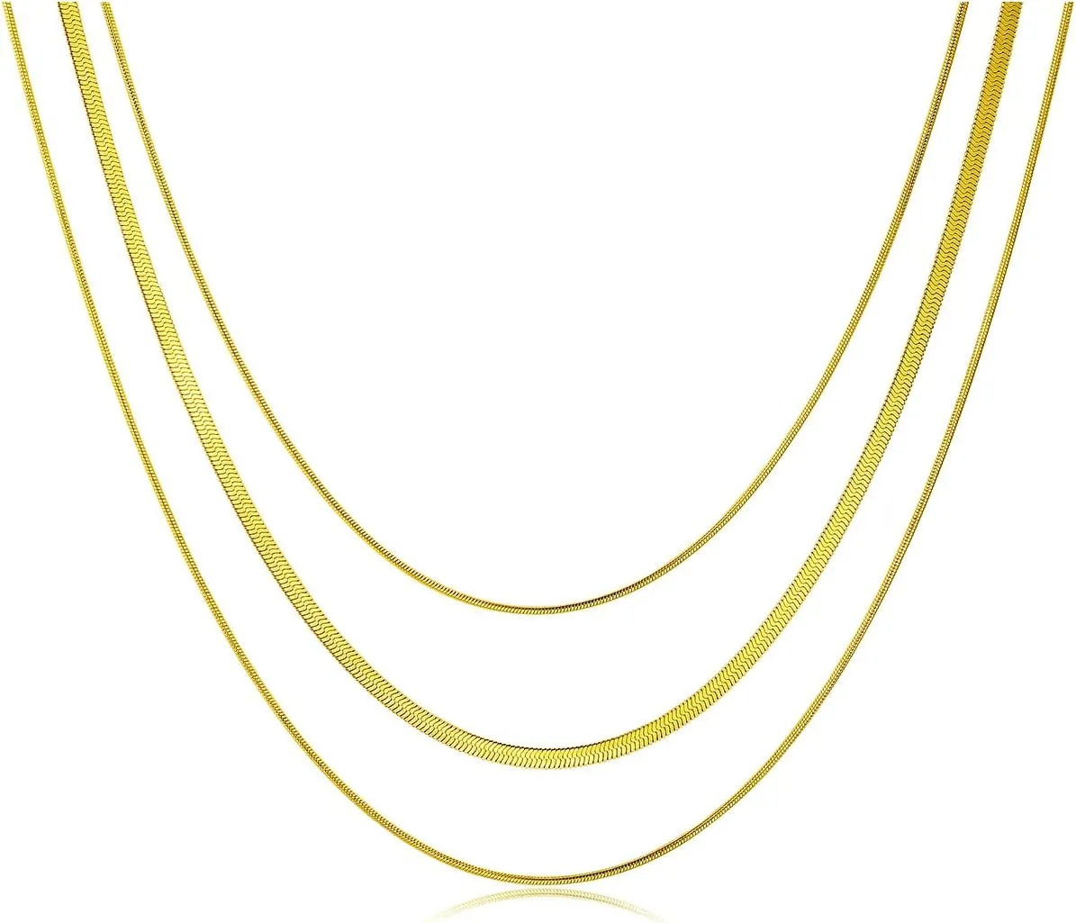 GW Necklaces for Women, Dainty Gold Layered Necklace 14k Gold Plated Layered Choker Chain Set Ladies Link Necklace Fashionable Jewelry, Long Gold Necklace for Women