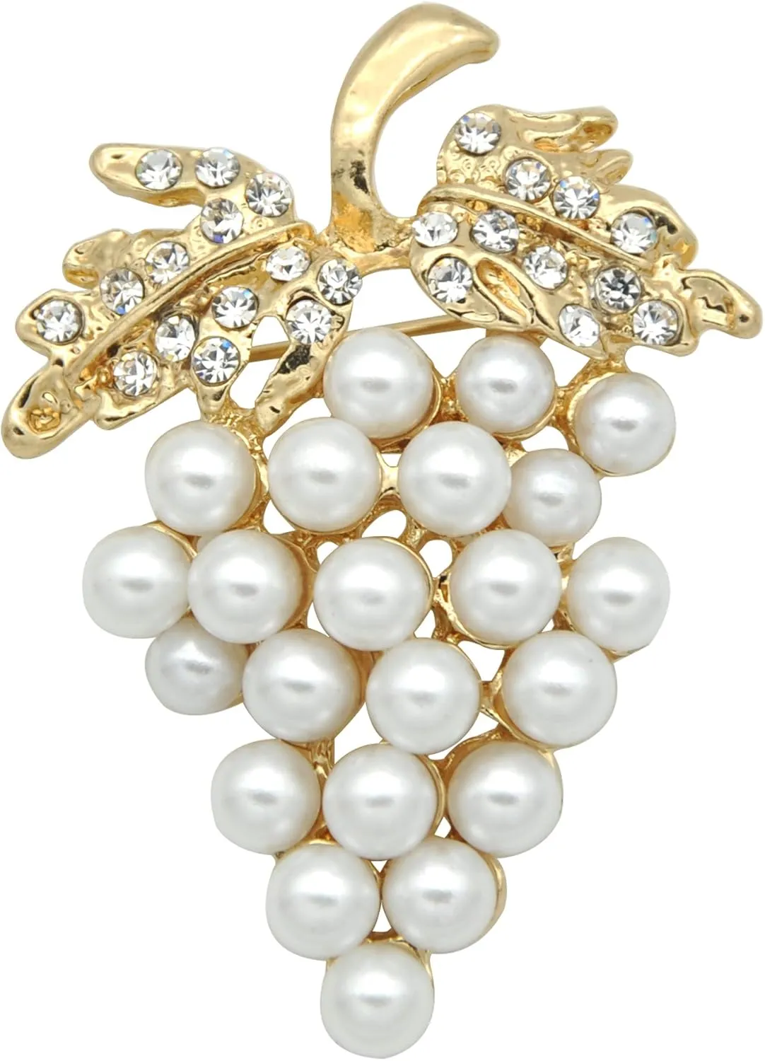 Gyn&Joy Golden Tone Rhinestones Faux Pearl Bead Cute Fruit Bunch Grapes Pin Brooches