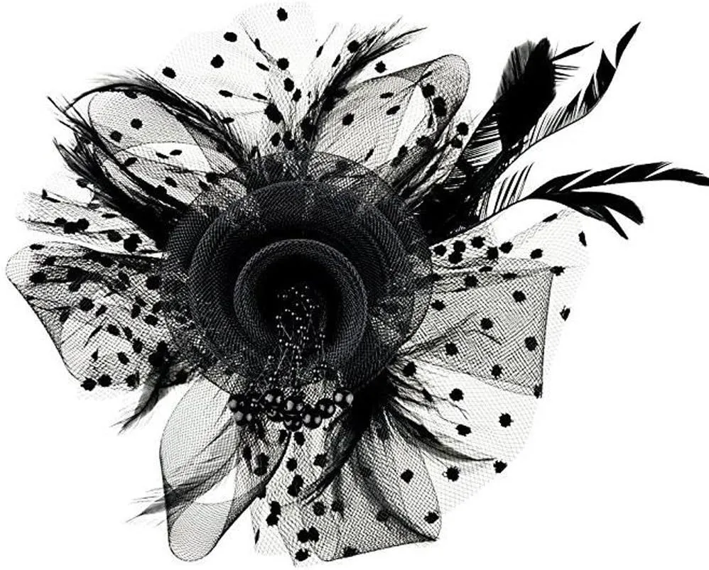 Halloween Fascinators Orange for Women Tea Party Headband Hair Clip Hat Lady Cocktail Church Wedding (Black, One Size)