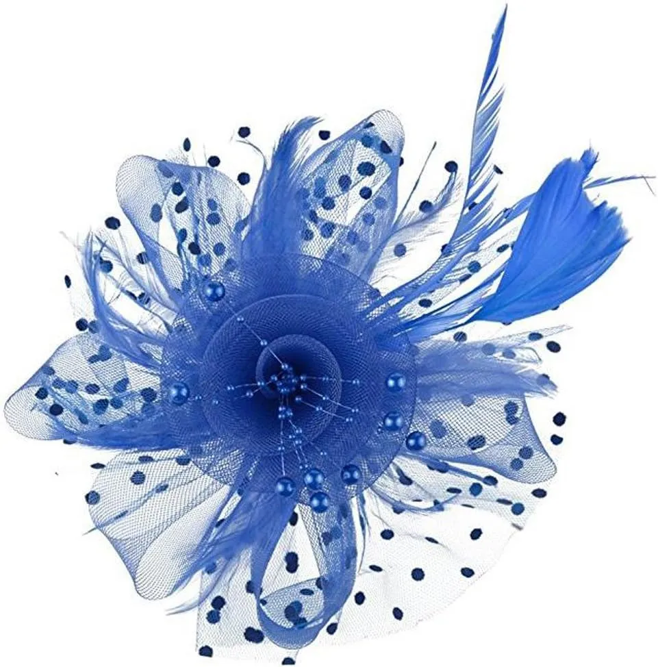 Halloween Fascinators Orange for Women Tea Party Headband Hair Clip Hat Lady Cocktail Church Wedding (Blue, One Size)