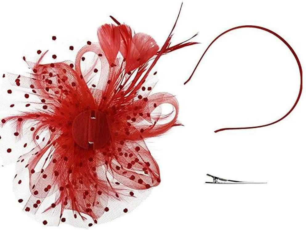 Halloween Fascinators Orange for Women Tea Party Headband Hair Clip Hat Lady Cocktail Church Wedding (Red, One Size)