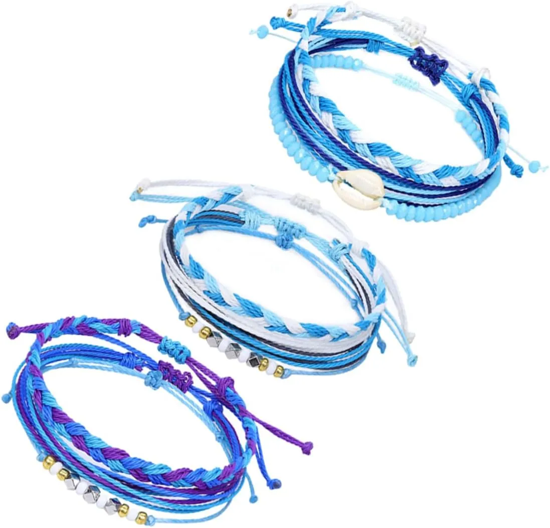 Handmade Shell Wax Thread Bracelet Set Fashion Wrist Bangle Hand Woven Creative Craft for Women