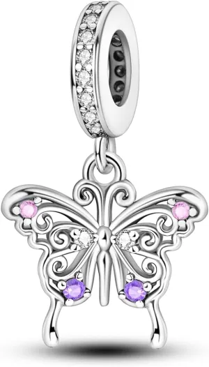 Hapour Butterfly Dangle Charm Bracelet Charm, Pendants Beads Charms for Necklaces Women Jewelry Gift Made of Sterling Silver, Cubic Zirconia & Enamel