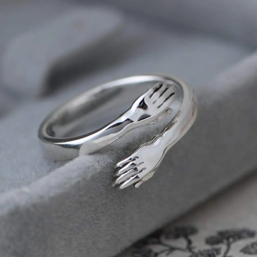 Happyyami 2Pcs Hug Rings Adjustable Hugging Hands Rings Open Couple Hug Rings for Romantic Lover Hug Hands Couple Rings for Women Girls Finger Ring